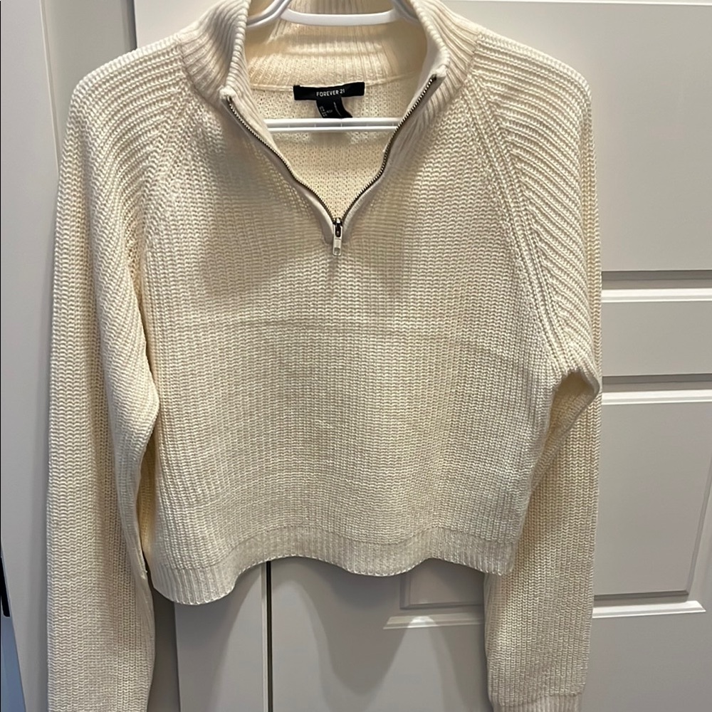 Forever 21 Cream Cowl Neck Sweater with Ribbed Texture